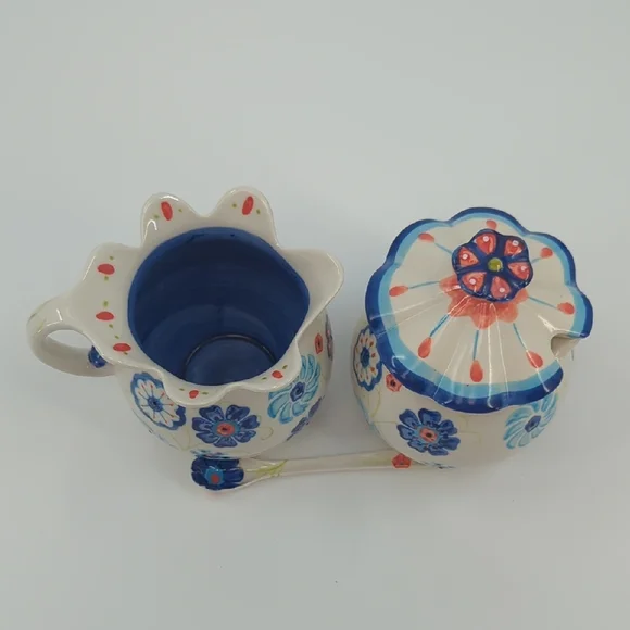 Anthropologie Covered Sugar, Sugar Spoon, and Creamer Set - Picture 3 of 8